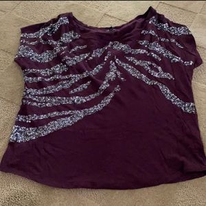 Express Women's Tshirt with Animal Striping Sequin Detail